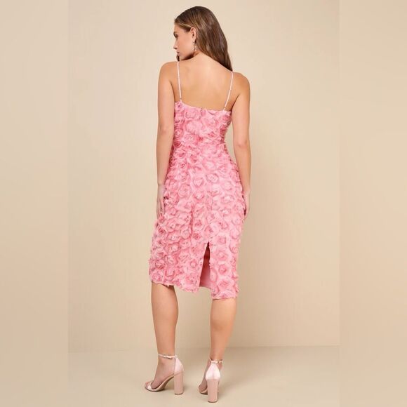 Lulus Flowering Favorite Pink 3D Floral Applique Bodycon Midi Dress Size Small - Picture 15 of 16